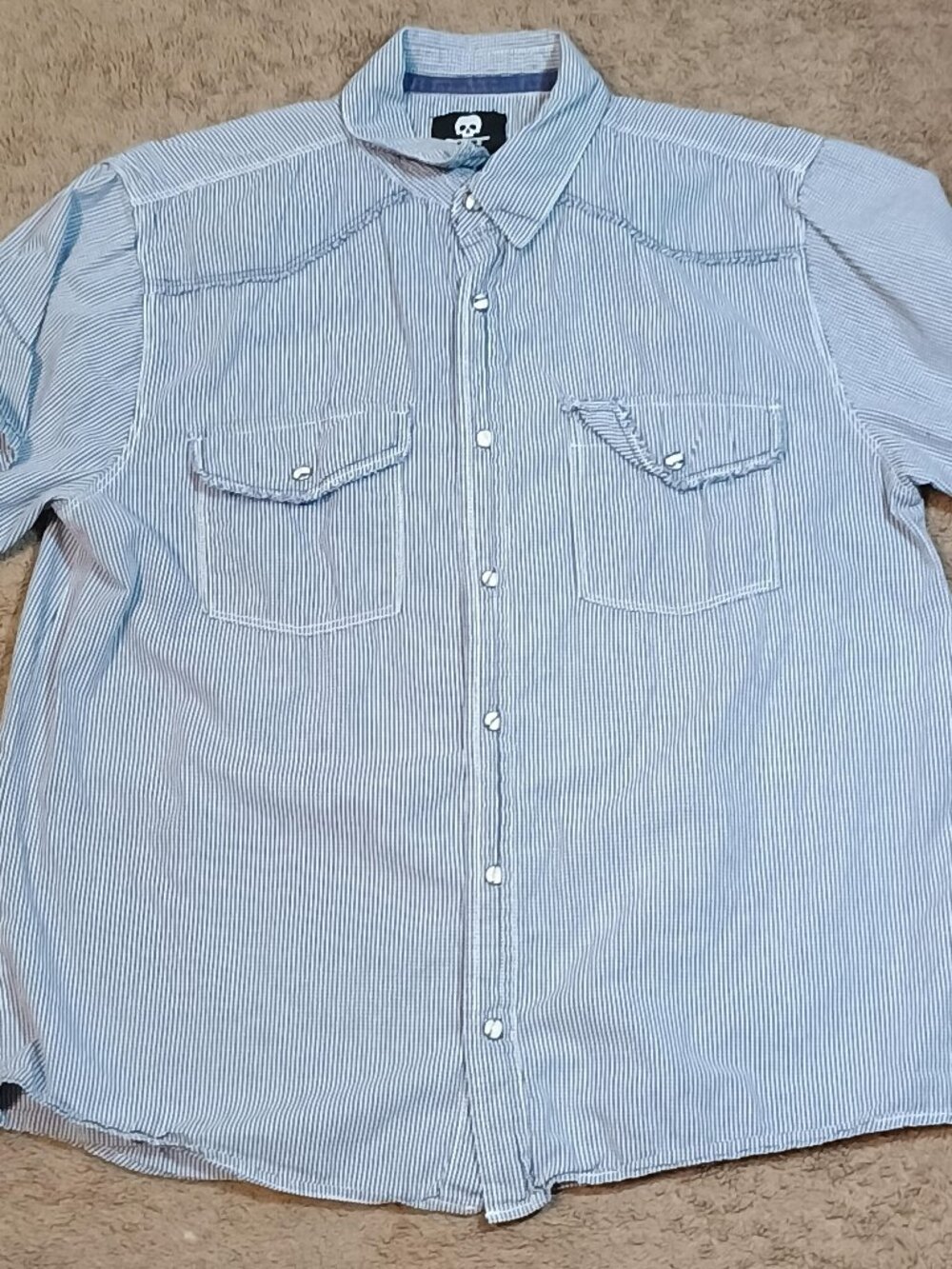 Dcoded/Western Shirt/Mens Large/Blue White Pinstripe/Pearl Snap Cowboy Rodeo Shi